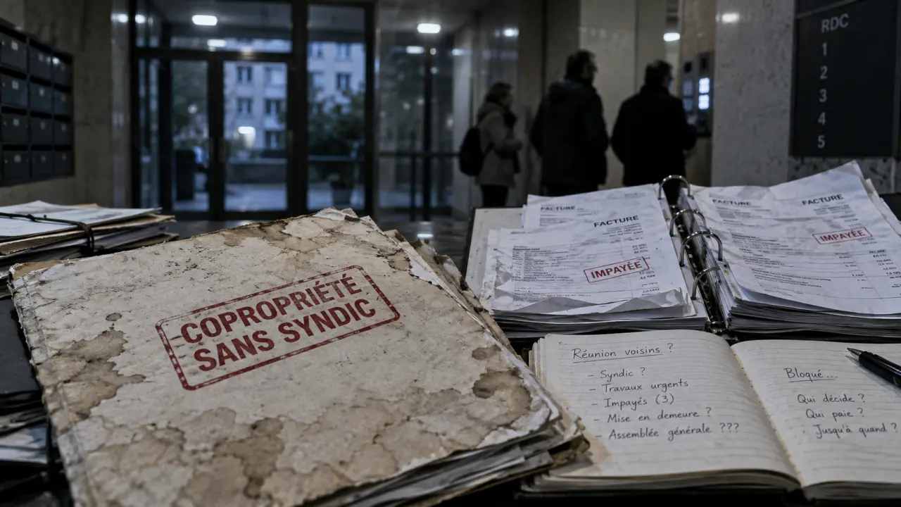 Copropriété sans syndic : dossier juridique et factures, risque de blocage