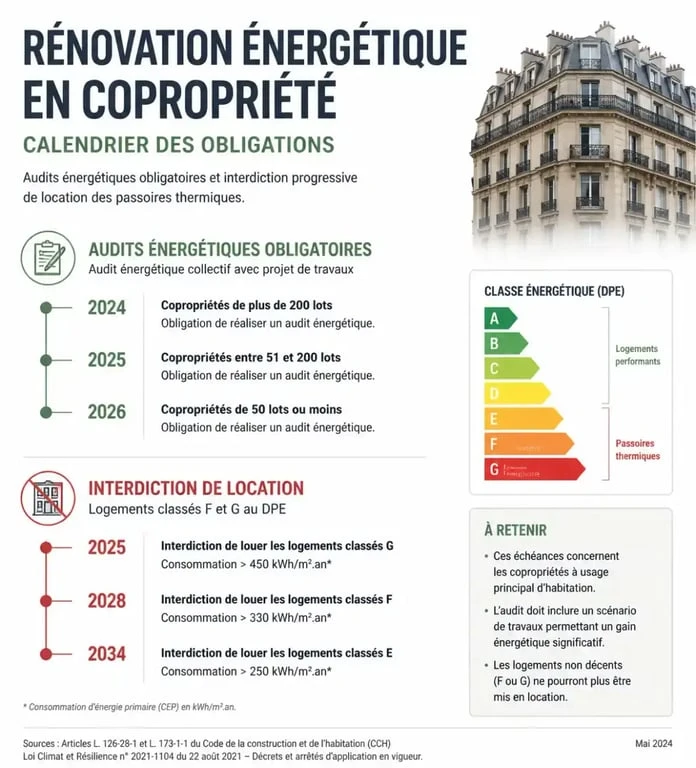 Calendrier des obligations de rénovation énergétique en copropriété