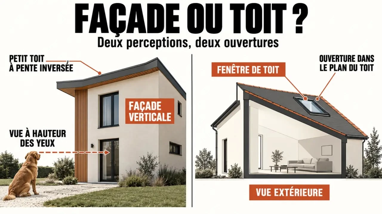 Maison chien assis comparée à une fenêtre de toit type Velux