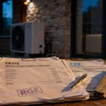 Prime pompe à chaleur 2025 : devis PAC RGE et CEE, maison avec unité extérieure