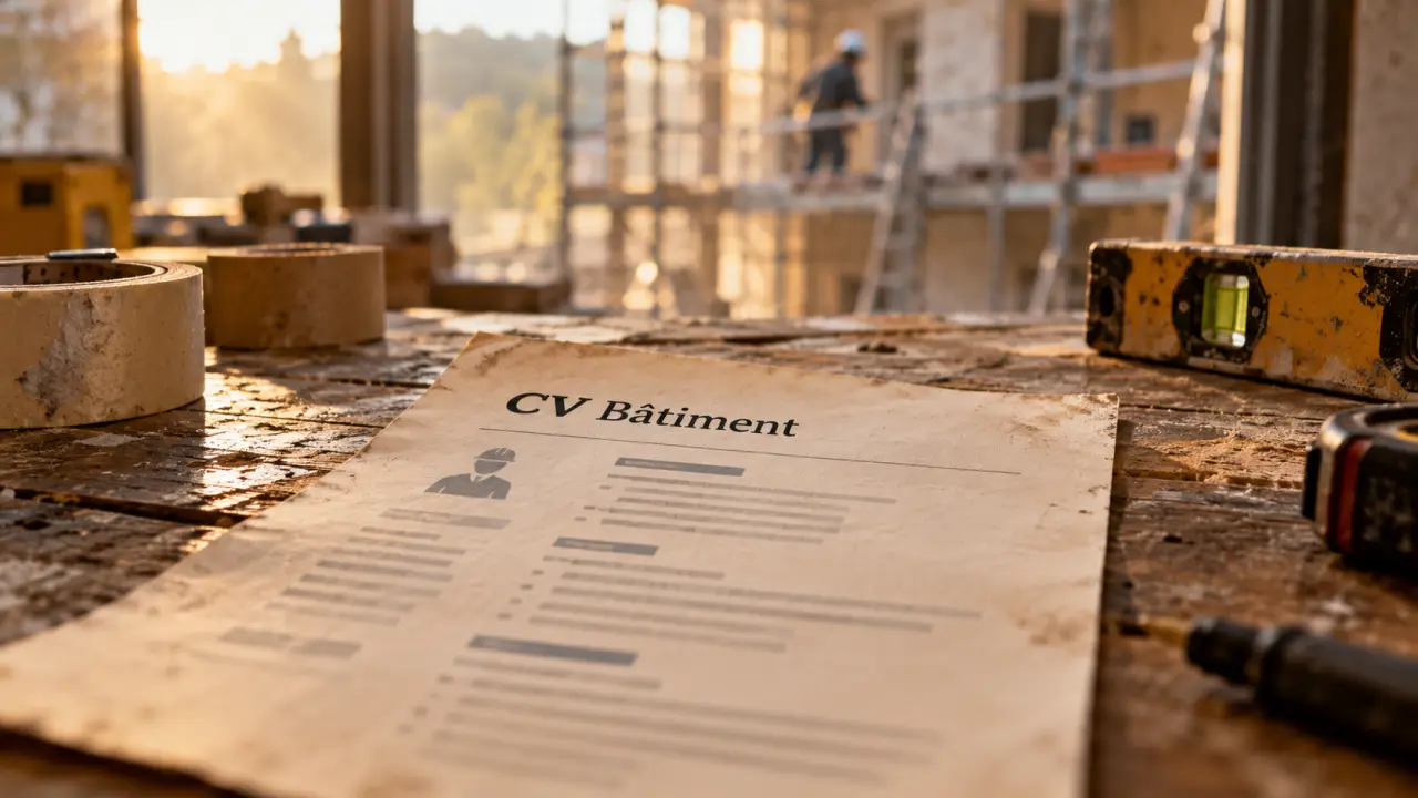 cv bâtiment sur chantier, CV chantier sur table d’atelier