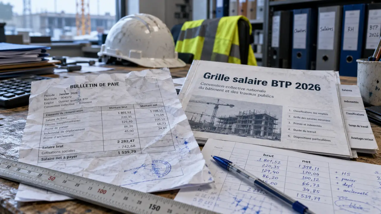 grille salaire btp 2026 : bulletin de paie et convention collective